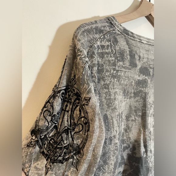 VTG Affliction Y2K Reversible Long Sleeve Gray Shirt Large Grunge Cross Wings - Picture 4 of 8